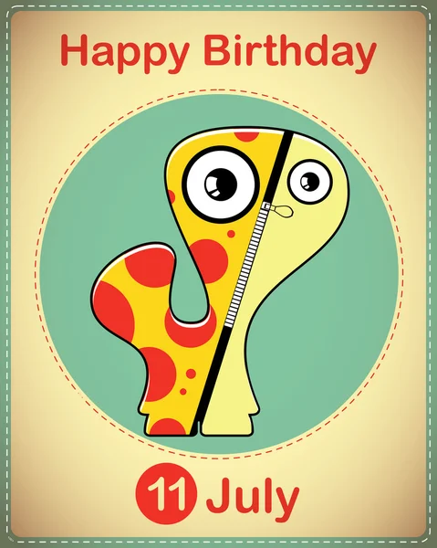 Happy birthday card with cute cartoon monster — Stock Vector