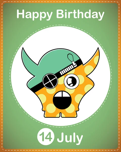 Happy birthday card with cute cartoon monster — Stock Vector