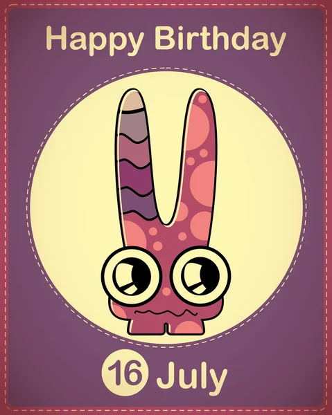 Happy birthday card with cute cartoon monster — Stock Vector