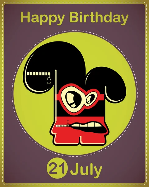 Happy birthday card with cute cartoon monster — стоковый вектор