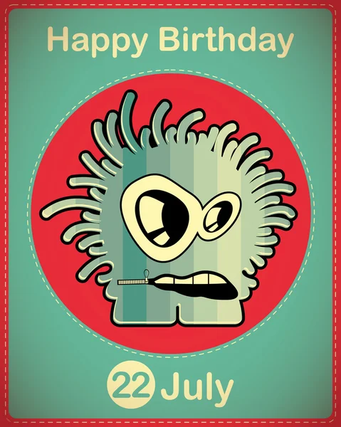 Feliz cumpleaños tarjeta con lindo monstruo de dibujos animados — Archivo Imágenes Vectoriales
