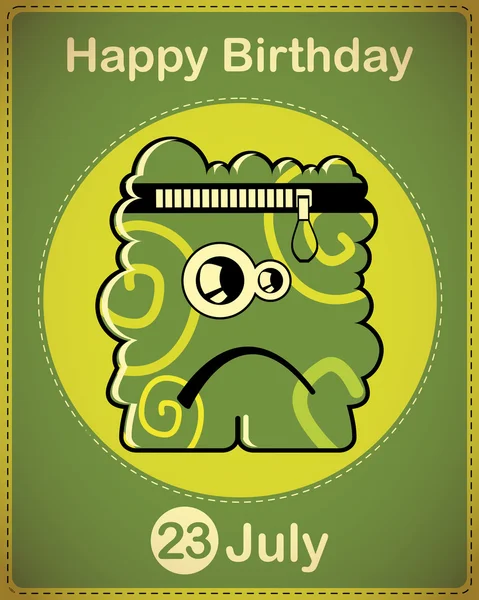 Happy birthday card with cute cartoon monster — Stock Vector