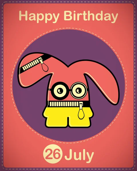 Happy birthday card with cute cartoon monster — Stock Vector