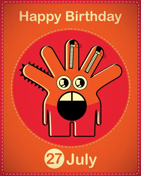 Happy birthday card with cute cartoon monster — Stock Vector