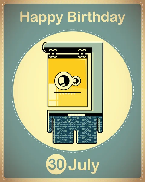 Happy birthday card with cute cartoon monster — стоковый вектор