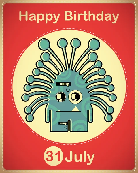 Happy birthday card with cute cartoon monster — Stock Vector