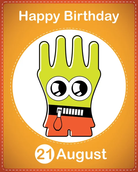 Happy birthday card with cute cartoon monster — Stock Vector