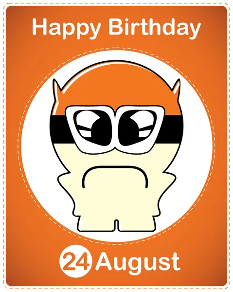 Happy birthday card with cute cartoon monster — стоковый вектор