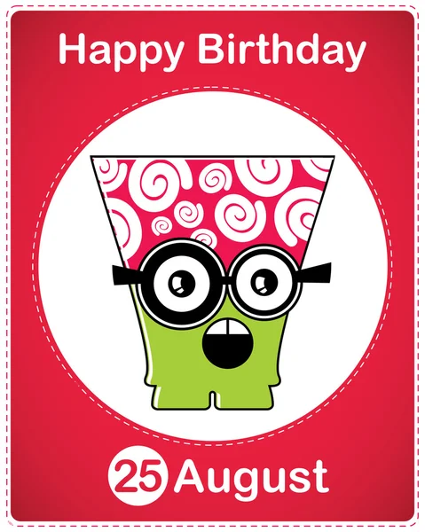 La mulți ani card cu monstru de desene animate drăguț — Vector de stoc