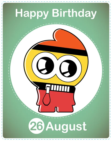 Happy birthday card with cute cartoon monster — стоковый вектор