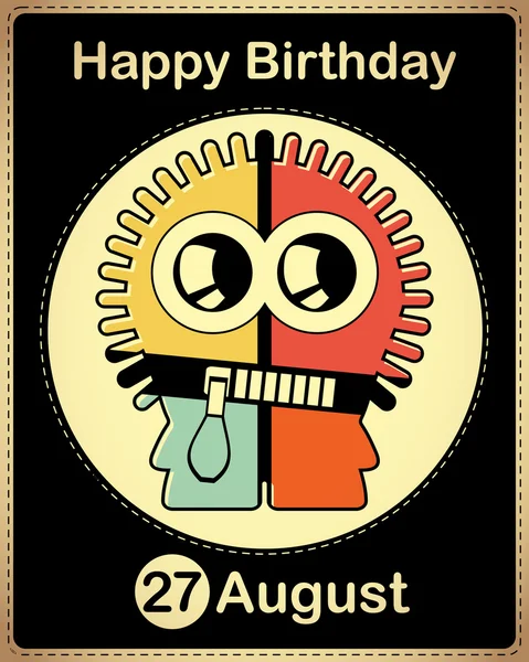 Happy birthday card with cute cartoon monster — стоковый вектор