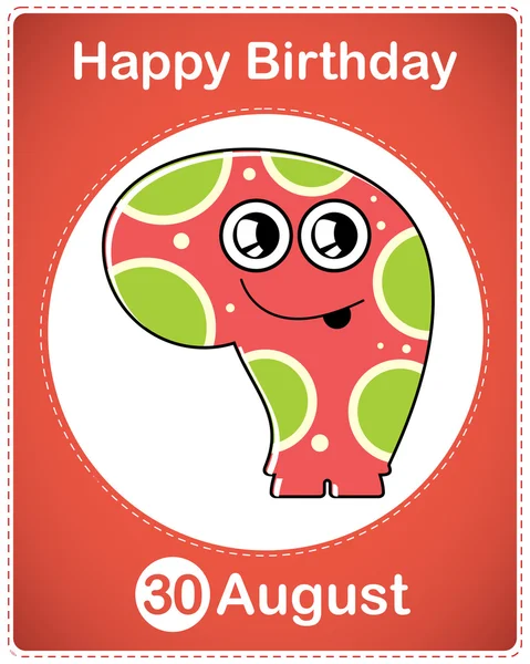 Happy birthday card with cute cartoon monster — Stock Vector