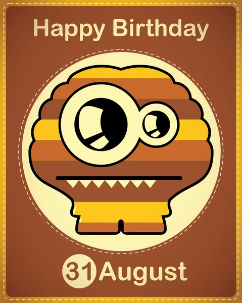 Happy birthday card with cute cartoon monster — стоковый вектор