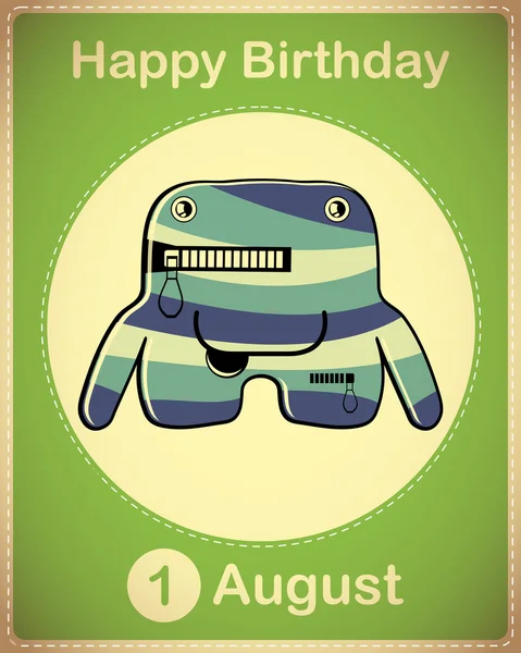Šťastný narozeninové přání s roztomilým kresleným monstrem — Stockový vektor