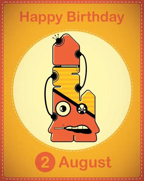 Feliz cumpleaños tarjeta con lindo monstruo de dibujos animados — Vector de stock