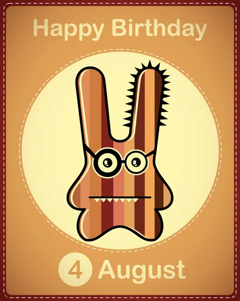 Happy birthday card with cute cartoon monster — стоковый вектор
