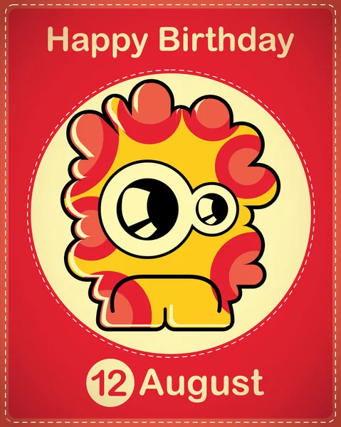 Happy birthday card with cute cartoon monster — Stock Vector
