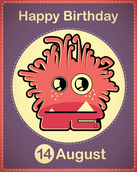 Feliz cumpleaños tarjeta con lindo monstruo de dibujos animados — Vector de stock