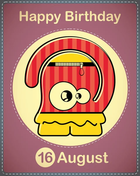 Happy birthday card with cute cartoon monster — Stock Vector