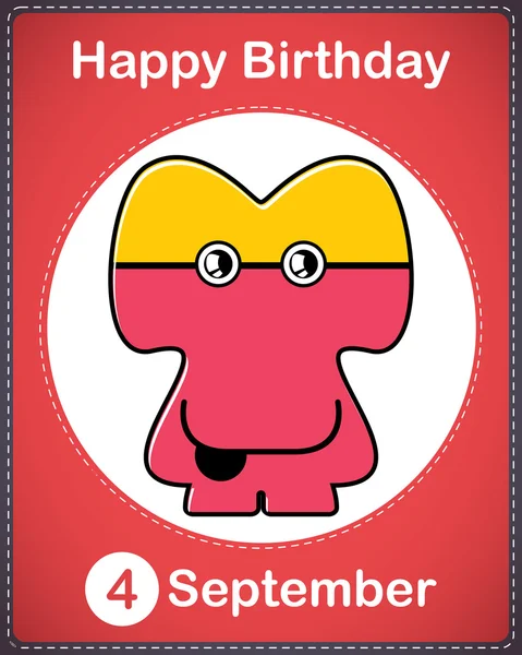 Feliz cumpleaños tarjeta con lindo monstruo de dibujos animados — Vector de stock