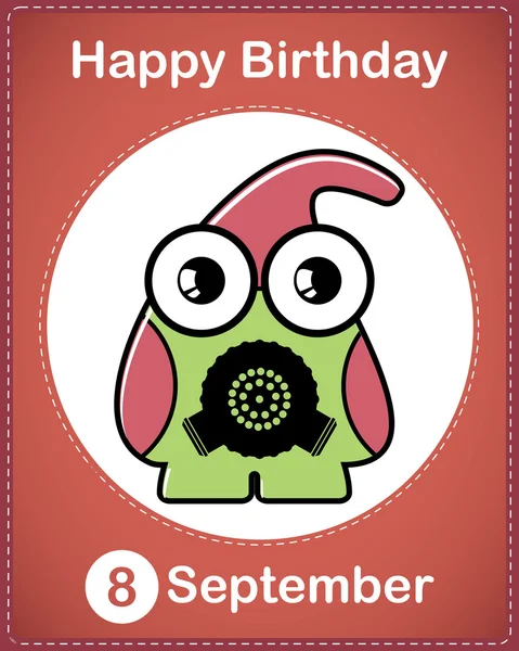 Cartão de aniversário feliz com monstro bonito dos desenhos animados — Vetor de Stock