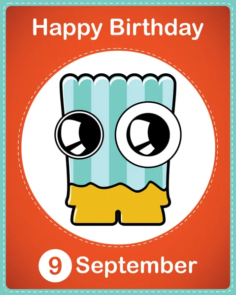 Happy birthday card with cute cartoon monster — стоковый вектор