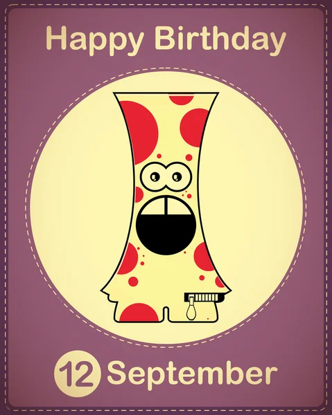 Happy birthday card with cute cartoon monster — Stock Vector