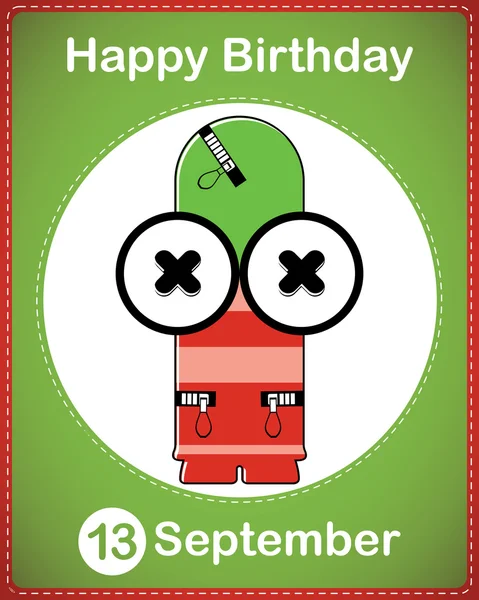 Happy birthday card with cute cartoon monster — Stock Vector