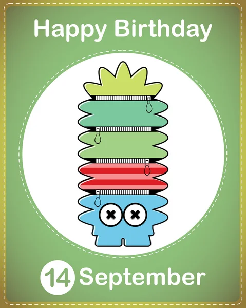 Feliz cumpleaños tarjeta con lindo monstruo de dibujos animados — Vector de stock