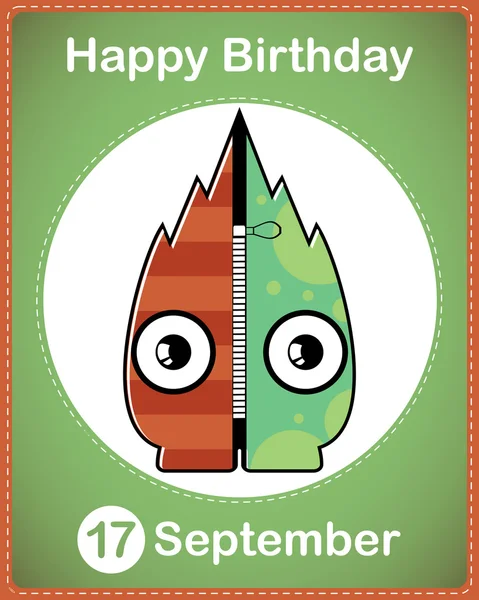 Happy birthday card with cute cartoon monster — Stock Vector