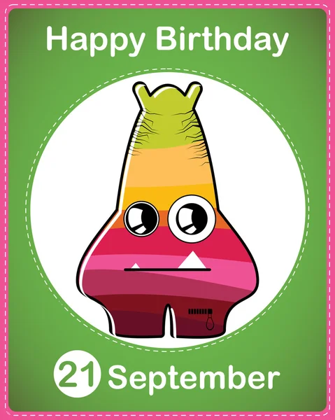 Happy birthday card with cute cartoon monster — стоковый вектор