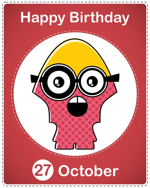 Happy birthday card with cute cartoon monster — Stock Vector