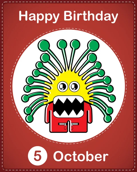 Feliz cumpleaños tarjeta con lindo monstruo de dibujos animados — Vector de stock