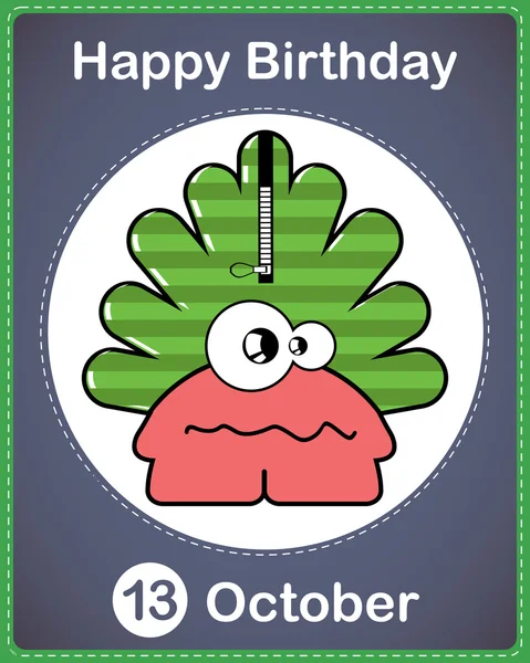 Kartu ulang tahun bahagia dengan rakasa kartun lucu - Stok Vektor