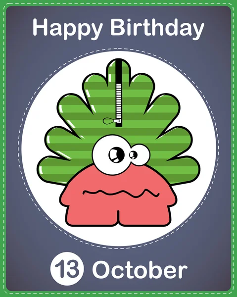 Happy birthday card with cute cartoon monster — Stock Vector