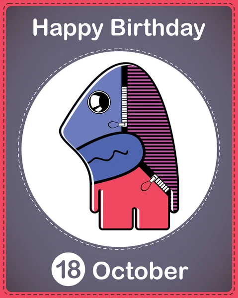 Carte d'anniversaire joyeux avec monstre dessin animé mignon — Image vectorielle