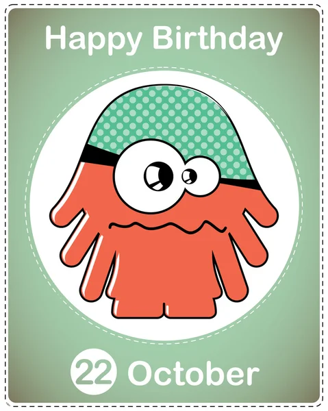 Happy birthday card with cute cartoon monster — Stock Vector