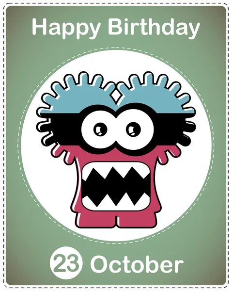 Happy birthday card with cute cartoon monster — Stock Vector