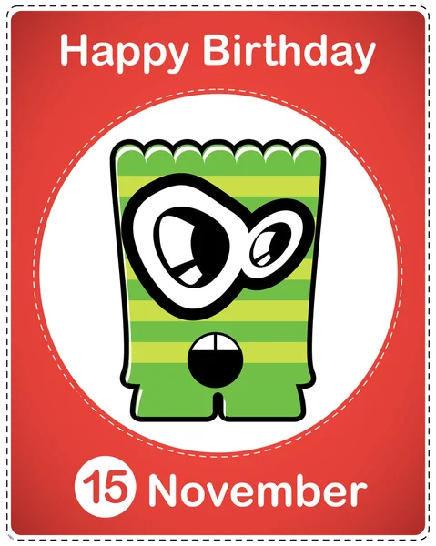 Happy birthday card with cute cartoon monster — стоковый вектор