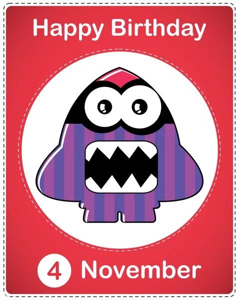 Happy birthday card with cute cartoon monster — Stock Vector