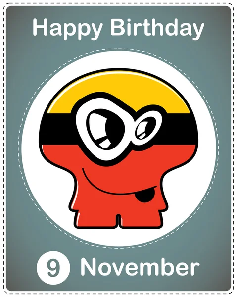 Feliz cumpleaños tarjeta con lindo monstruo de dibujos animados — Vector de stock