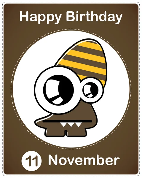 Feliz cumpleaños tarjeta con lindo monstruo de dibujos animados — Vector de stock