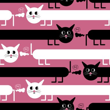çılgın kedi üzerinde pembe bir arka plan - Dikişsiz desen