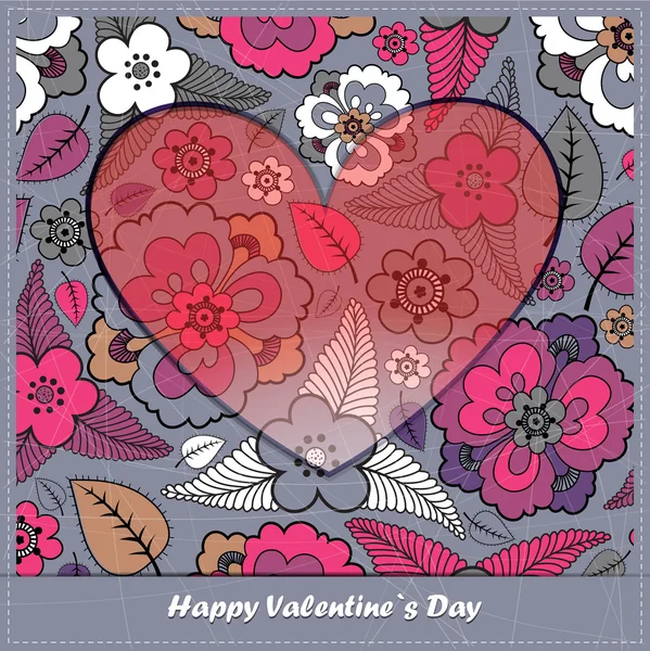 Valentines day card with floral elements — Stock Vector