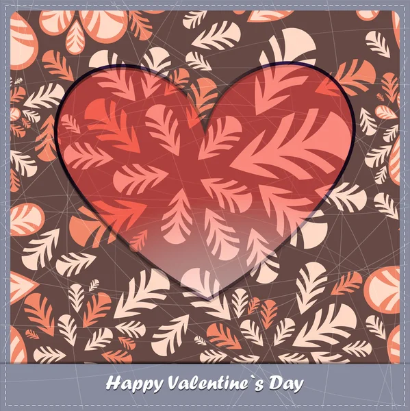 Valentines day card with heart and leaves — ストックベクタ