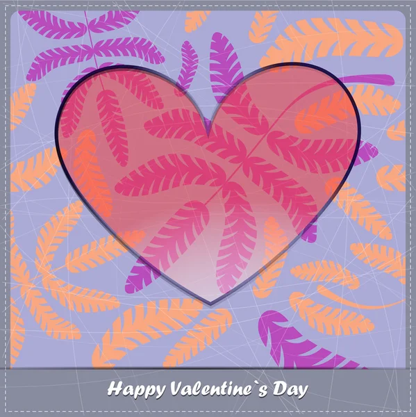Valentines day card with heart and leaves — ストックベクタ