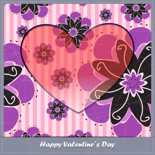 Открытка ко Дню Святого Валентина с сердцем и цветами — стоковый вектор