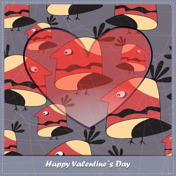 Valentýn karty se srdcem a ptáci — Stockový vektor