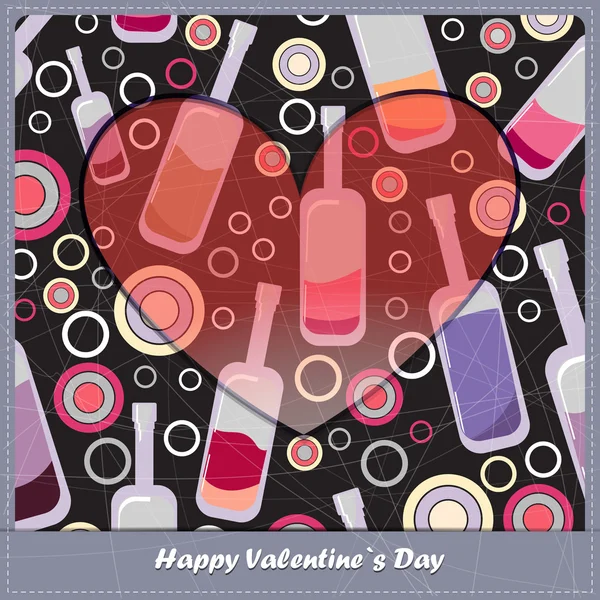 Valentines day card with colored bottles — Stock Vector