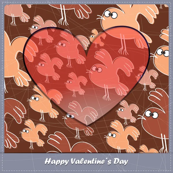 Valentines day card with heart and birds — Stock Vector